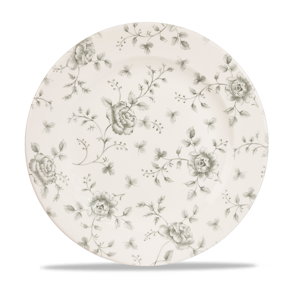 Churchill Super Vitrified Vintage Prints Rose Chintz Grey Flache Teller 27,6 cm, 6 Stück Graue Rosen-Chintz Rund