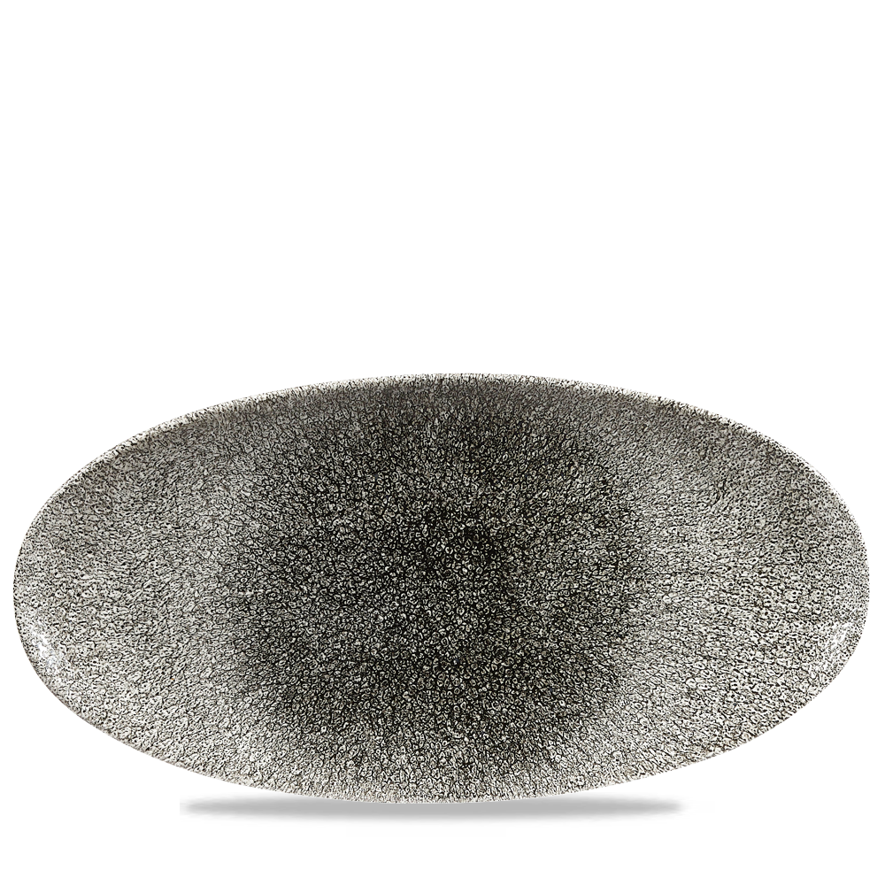 Churchill Super Vitrified Studio Prints Raku Quartz Black Oval Chefs Platte 35X17.5Cm, 6 Stück