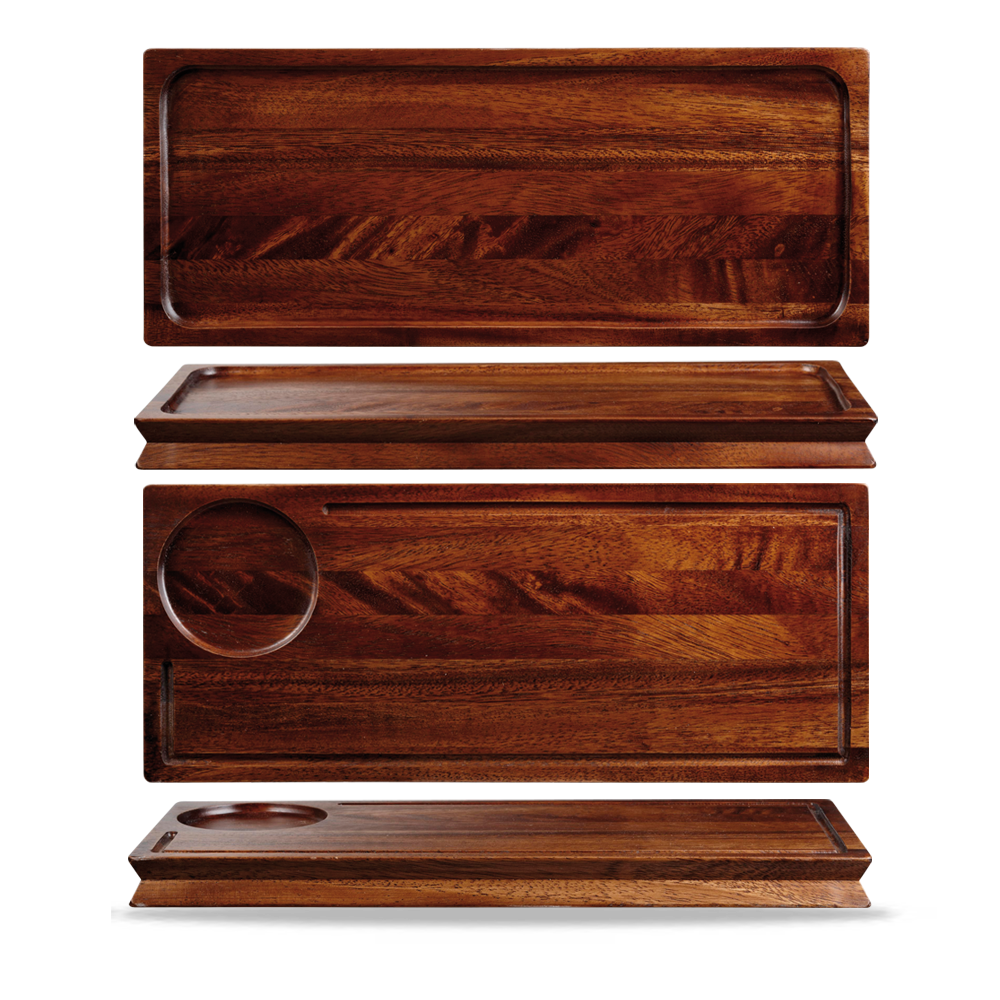 Churchill Holzbrett Deli Präsentation 40x16,5cm, 4 Stück, braunes Akazienholz, rechteckig