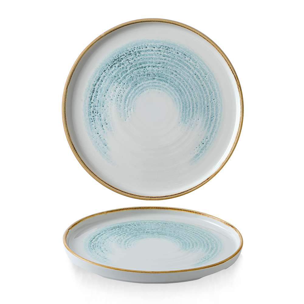 Churchill Super Vitrified Homespun Accents Flache Teller mit Steilrand, 26 cm, 6 Stück, Aquamarin, rund