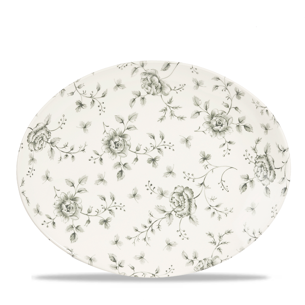 Churchill Super Vitrified Vintage Prints Rose Chintz Grey Orbit Platte Oval Coup 31,7X25,5Cm, 6 Stück Graue Rosen-Chintz Oval