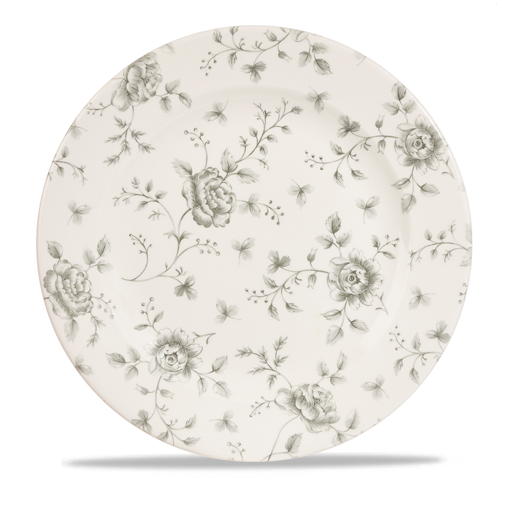 Churchill Super Vitrified Vintage Prints Rose Chintz Grey Flache Teller 30,5 cm, 6 Stück Graue Rosen-Chintz Rund