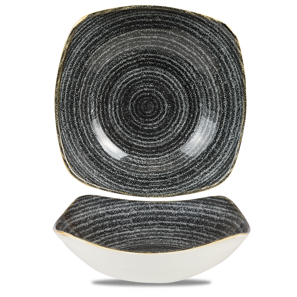 Churchill Super Vitrified Studio Prints Homespun Charcoal Black Teller Tief Quadrat, 23,5 cm, 12 Stück