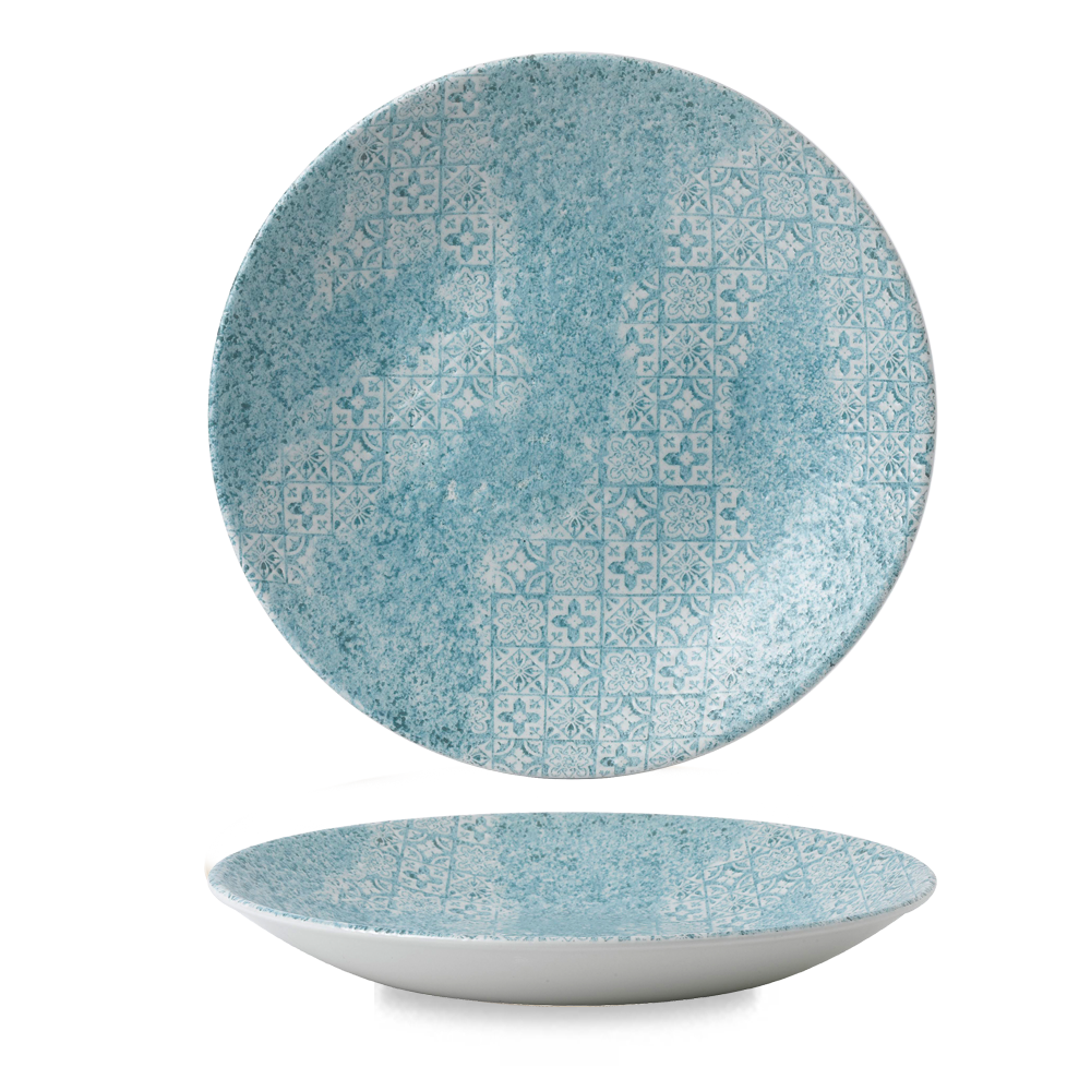 Churchill Super Vitrified Vintage Prints Aquamarine Med Tiles Teller Tief Coup 25,5 cm, 12 Stück, Aquamarin, Rund