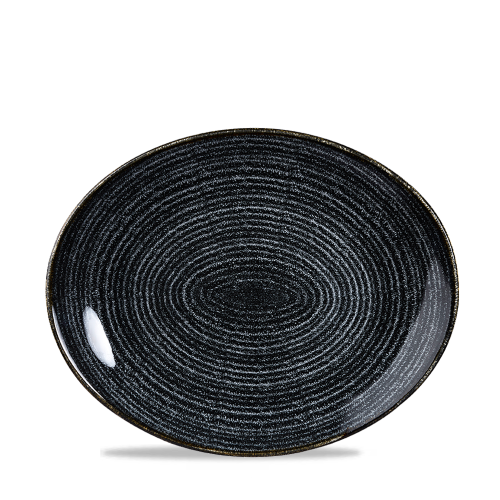 Churchill Super Vitrified Studio Prints Homespun Oval Coup Teller, 27 cm, 12 Stück, Kohleschwarz