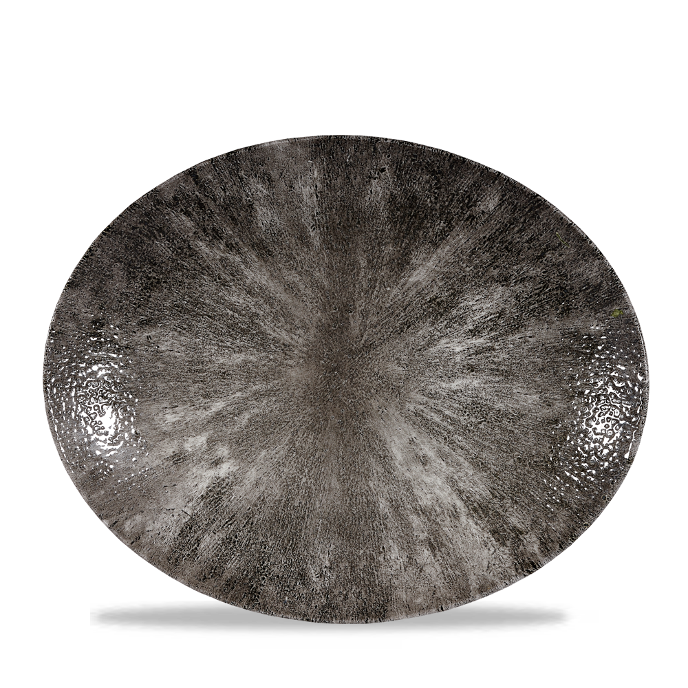 Churchill Super Vitrified Studio Prints Stone Quartz Black Orbit Platte Oval 31.7cm, 12 Stück