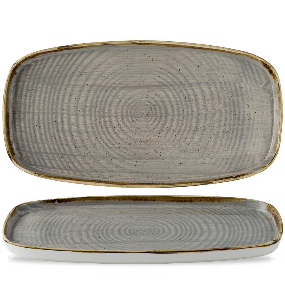 Churchill Super Vitrified Stonecast Peppercorn Grey Chefs' Walled Oblong Plate 35 x 18.5cm 13 3/4" x 7 1/4" H 2cm, 6 Stück